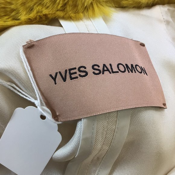 YVES SALOMON YELLOW SINGLE BREASTED REX RABBIT FUR COAT - Picture 4 of 4
